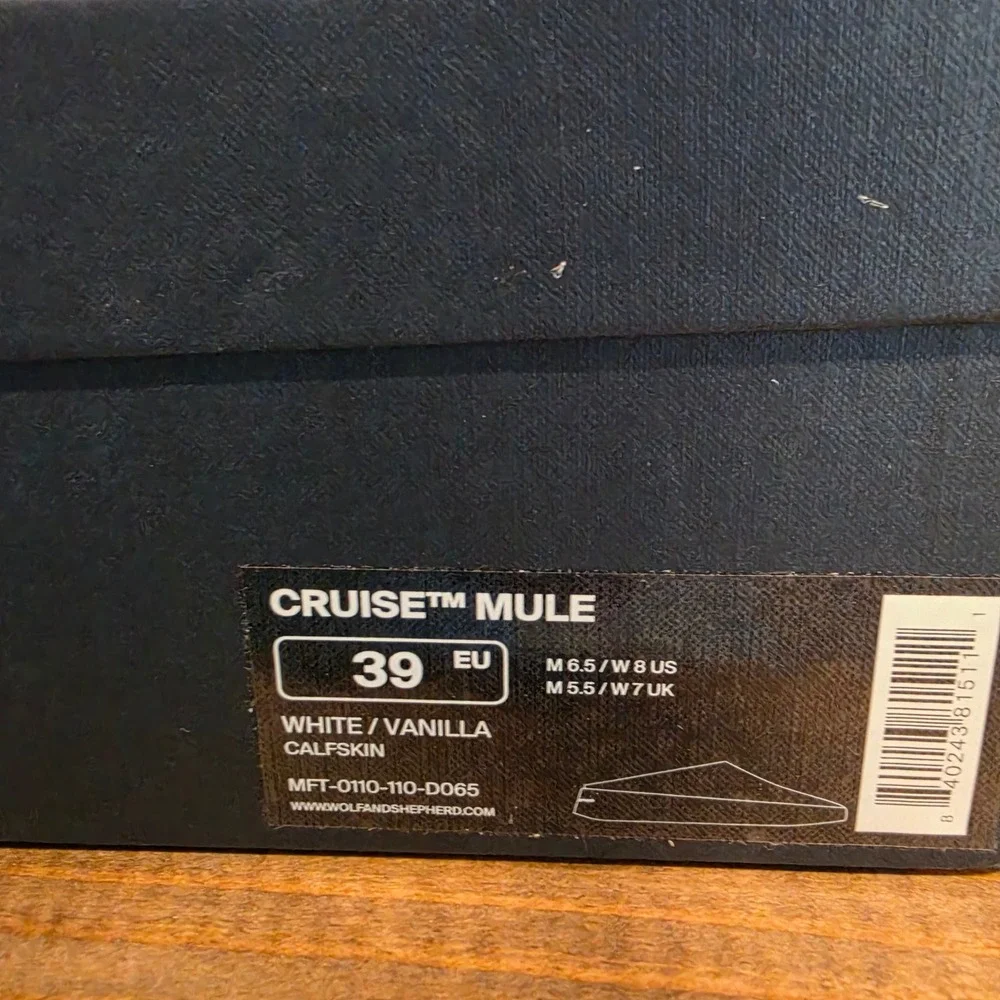 Wolf & Shepherd Mens Cruise Mule White Vanilla Leather Slip On Shoes‎ Size 6.5